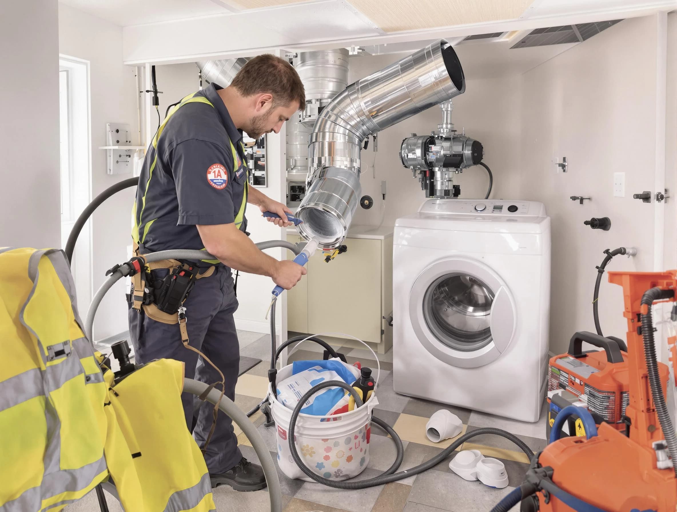 Tooele Dryer Vent Cleaning technician using specialized equipment to clear severe dryer vent blockage in Tooele