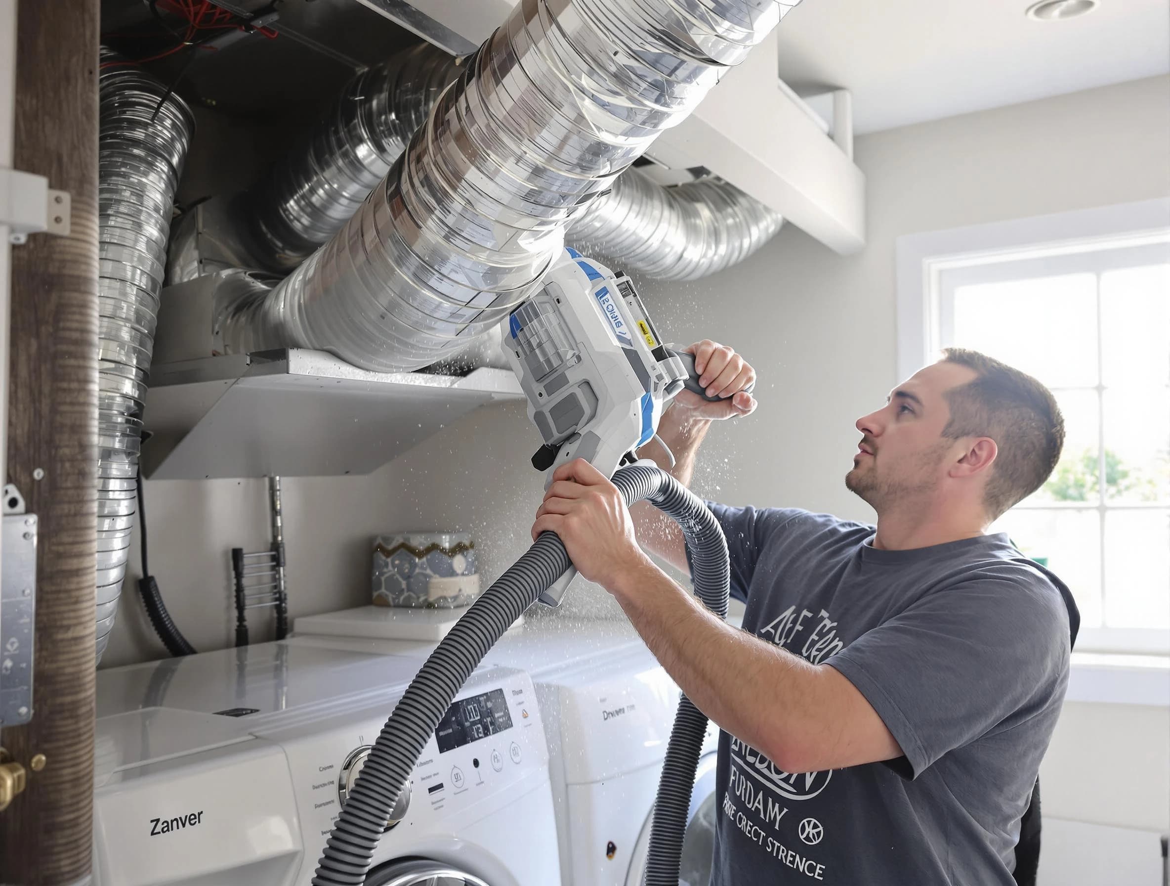 Tooele Dryer Vent Cleaning specialist cleaning deep within a dryer vent duct system in Tooele